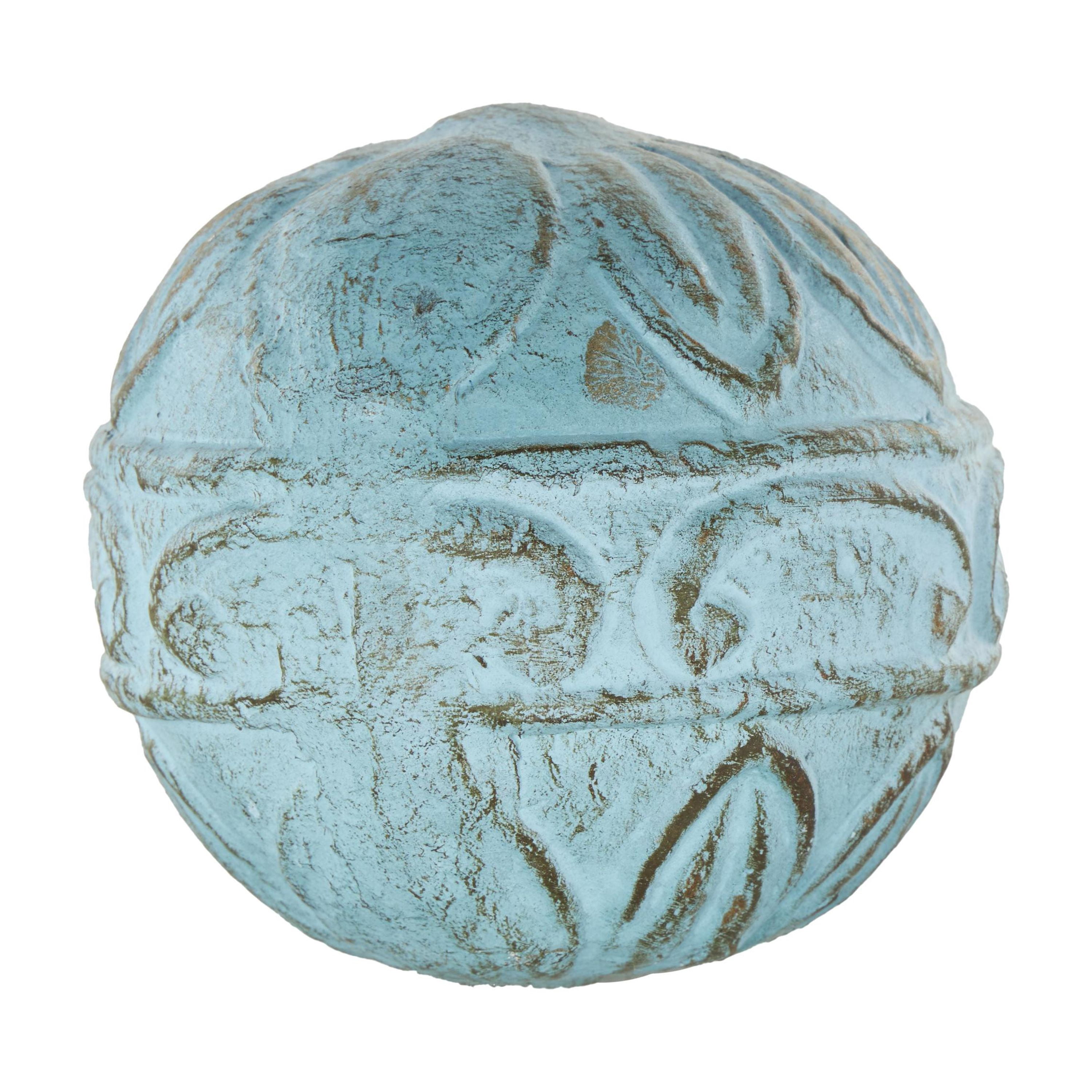 DecMode Blue 4" Handmade Intricately Carved Paper Mache Orbs & Vase Filler with Various Floral Patterns (3 Count)