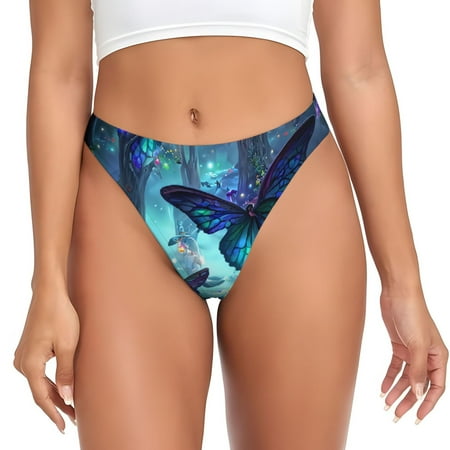 Thongs for Women - Blue Butterfly Forest Fantasy No Show Seamless Womens Thongs Underwear  Breathable G String Thongs for Women  Ladies Stretch Low Rise Thong Bikini Panties Briefs