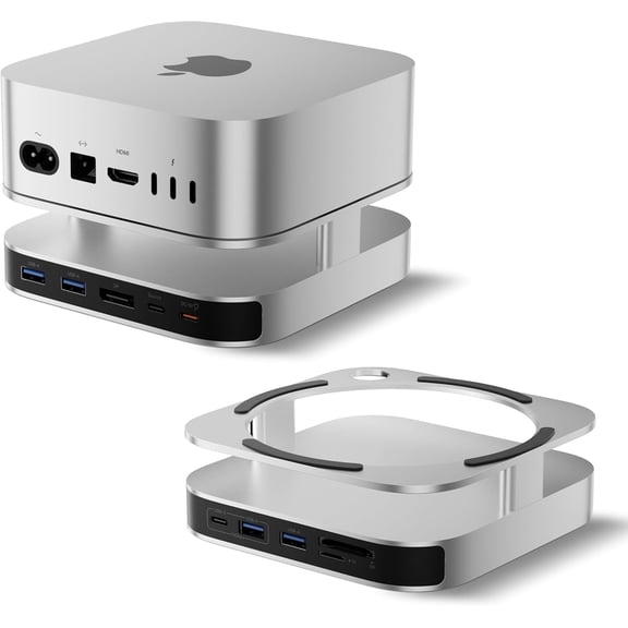 BENFEI Mac mini M4 Dock, Mac mini M4 Stand with NVMe SSD Enclosure, 4K DisplayPort Hub for Mac mini M4 &M4 Pro (2024), 10 Gbps 1 x USB C & 1 x USB A 3.2, 5 Gbps 3 x USB A 3.0, SD/TF 170 MB/s