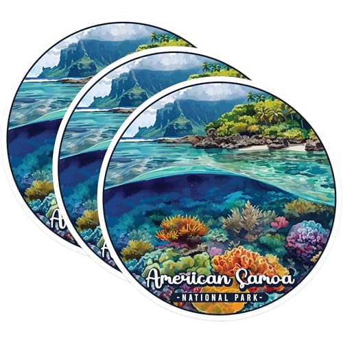 (3 Pack) American Samoa Decals - National Park Decal - Laptop Decals - 3 Inches On Longest Side - Easy Peel & Apply - Made in USA - 3MCS0456