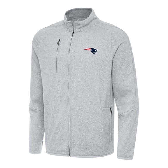 Men's Antigua Heather Gray New England Patriots  Hold-Up Tri-Blend Full-Zip Jacket