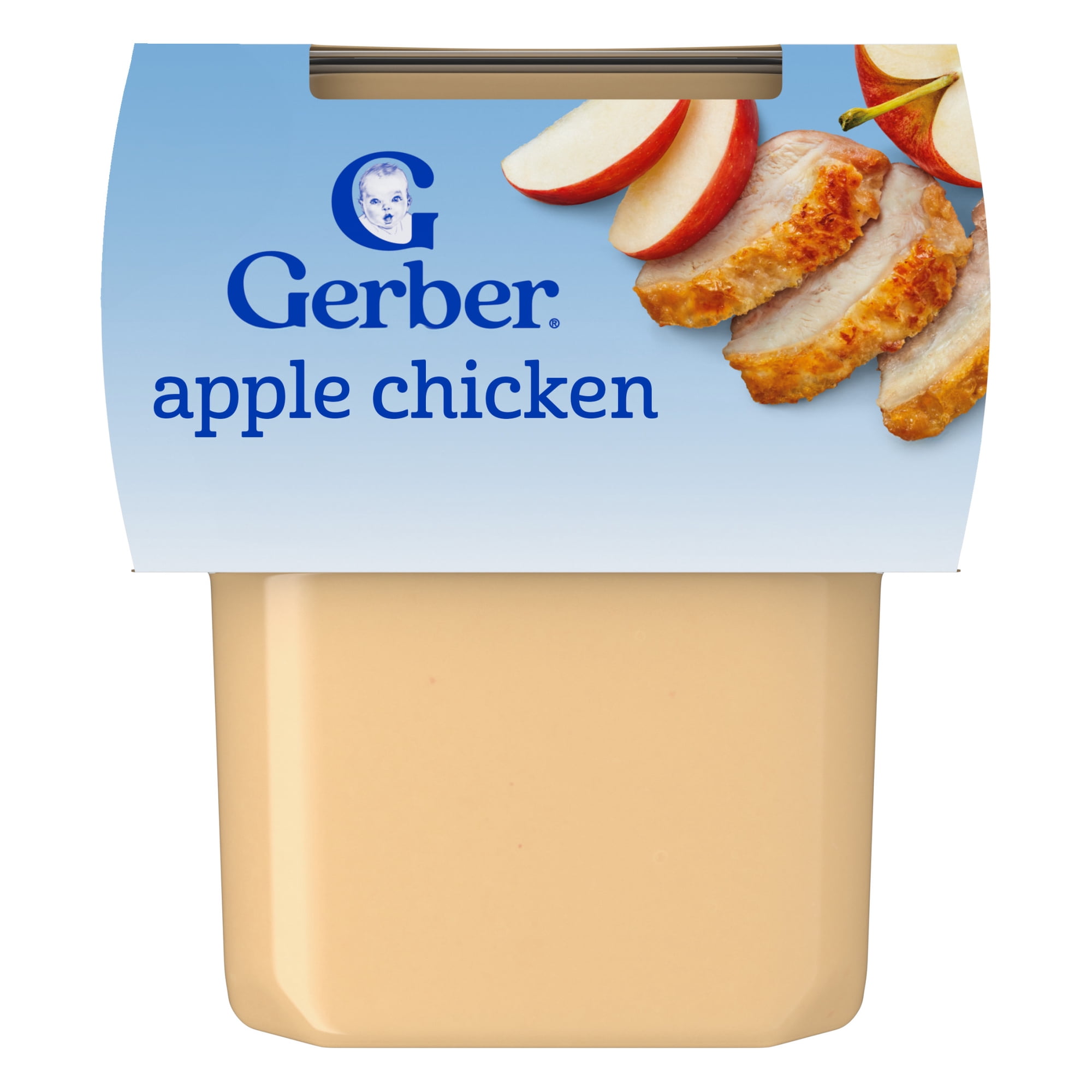 Gerber Stage 2 Baby Food with 10% DV Protein, Apple Chicken Puree Tub, Baby Puree 8 oz