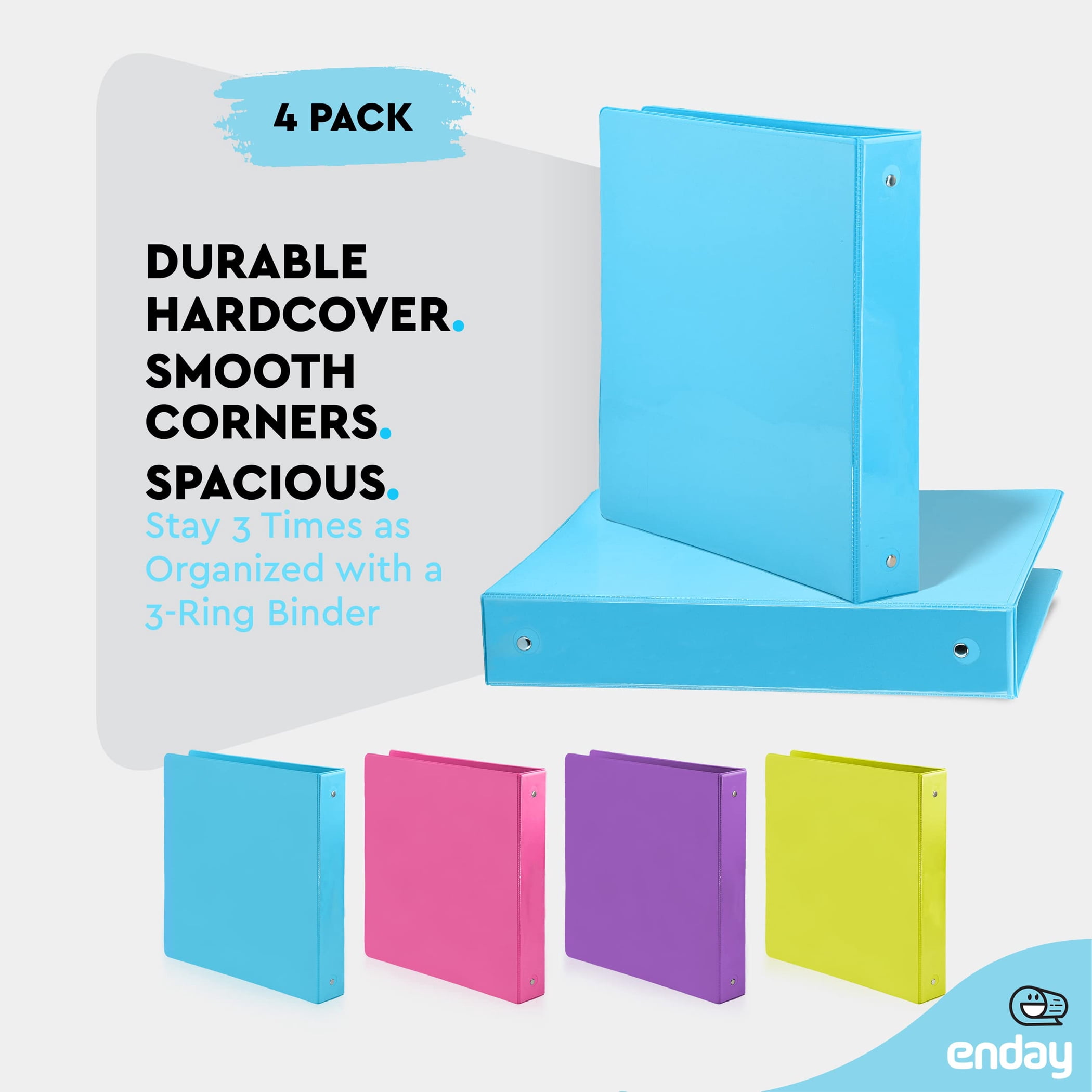 enday 3-Ring View Binder, O-Ring, Assorted Colors, 1-1/2 Inch, Pack of 4