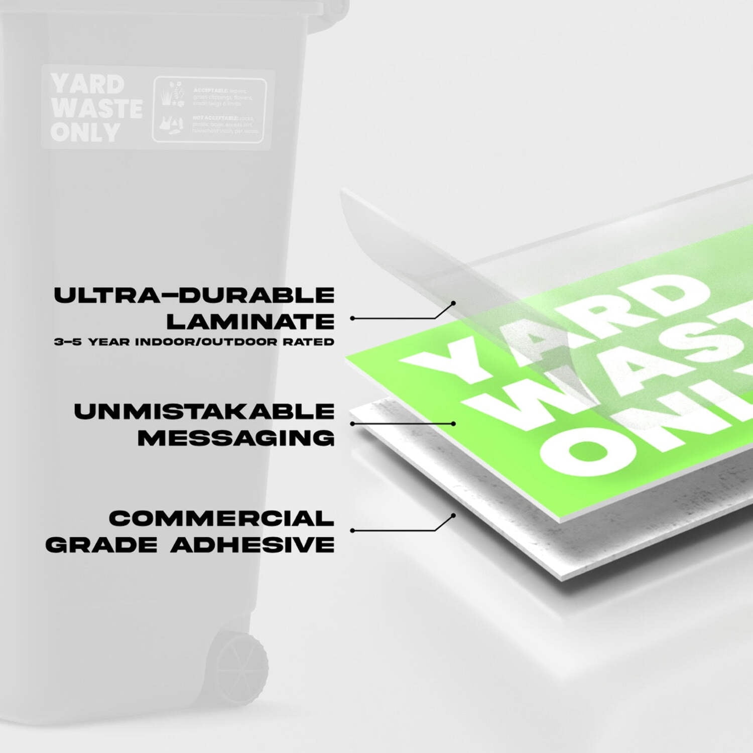 Yard Waste Stickers - Trash Bin Labels with Helpful Do  Don't Reminders | 4 Pack