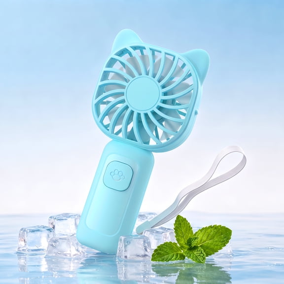 Mini Portable Handheld Fan with 7-Color LED Light, Rechargeable Personal Fan, 3 Speeds Small Pocket Fan, Lightweight USB Desk Fan for Women, Men, Kids, Office, Travel, Camping, Blue