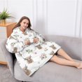 thumbnail image 5 of Oversized Wearable Blanket Hoodie,White Highland Cow Flower Pattern Sherpa Blanket Hoodie with Super Pockets,Super Warm Fuzzy Pullover for Women & Men, 5 of 6