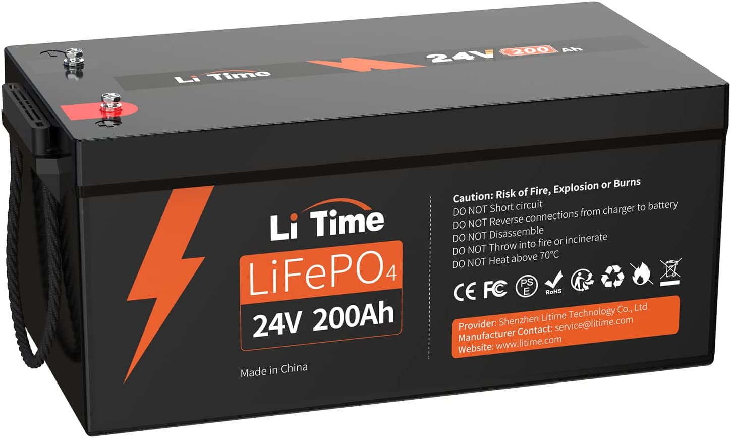LiTime 24V 200Ah Lithium Battery, Builtin 200A BMS with 5120Wh LiFePO4 Battery, 400015000