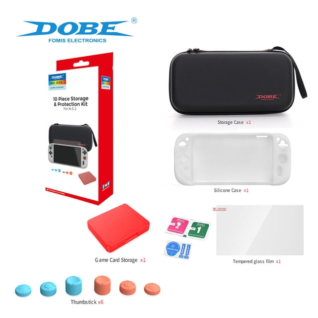 DOBE Nintendo Switch 2 10-in-1 Accessories Bundle - Hard Shell Storage Case + Tempered Glass Screen Protector + Silicone Protective Cover, All-in-One Kit for Switch 2 Console & Joy-Cons