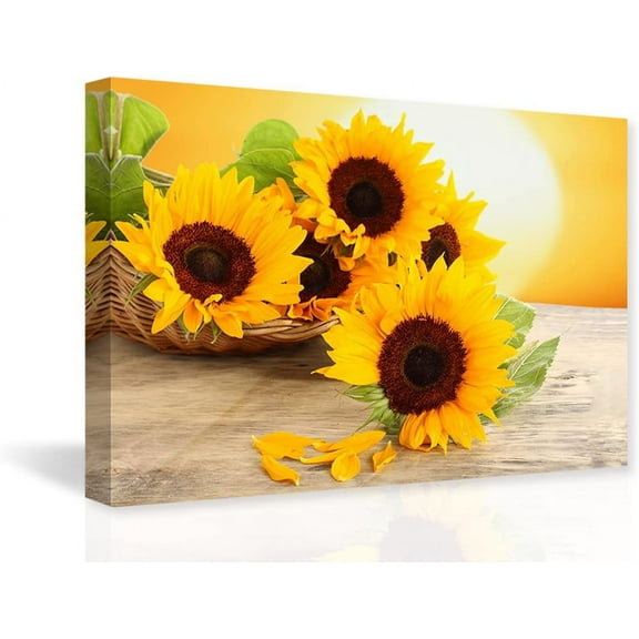 Sunflower Canvas Wall Art Sunflowers Print Painting Yellow Floral Picture Bathroom Kitchen Decor Frame Ready to Hang (Sunflower - 1, 11x14inch (28x35cm))