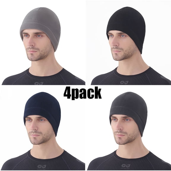4PACK Thermal Skull Cap Helmet Liner-Winter Helmet Liner Skull Cap - Fleece Lined & Moisture Wicking Winter Beanie with Glasses Holes for Cycling, Running, Skiing - Unisex Cold Weather Headwear