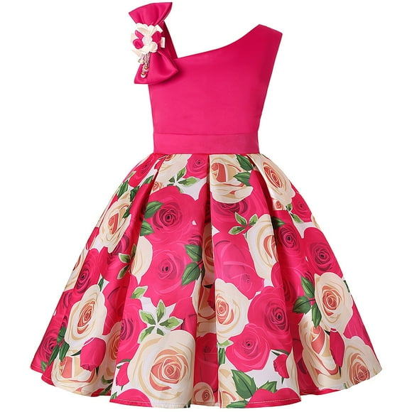 Ketyyh-chn99 Baby Flower Girl Dress Wedding Party Tulle Princess Girls Skirt Comfortable Skin Friendly Soft Dress Fashion Flower Print Girls Sleeveless Dress for 9-10 Years,Hot Pink
