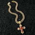 thumbnail image 2 of Men Women Hip Hop Red Square Diamond Double Layered Cross Pendant Necklace Crystal Cuban Chain HipHop Iced Out Bling Necklaces Fashion Charm Jewelry, 2 of 7