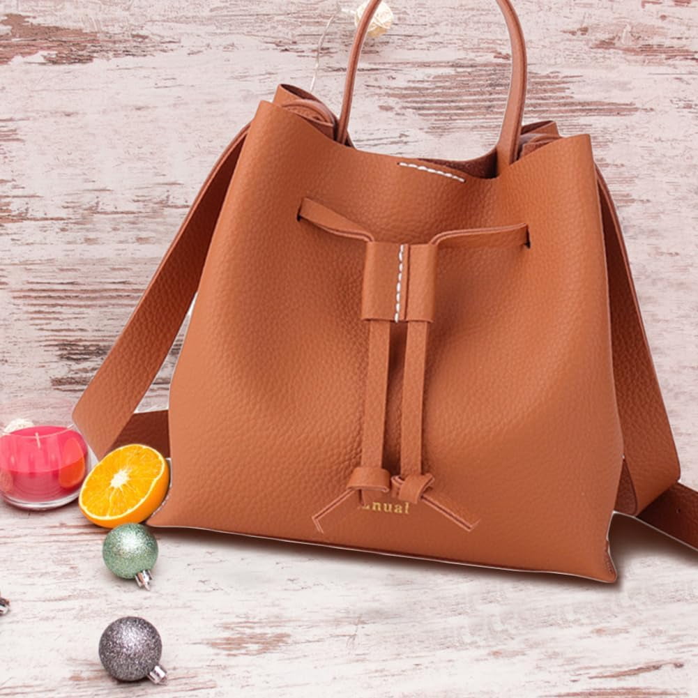 DIY Shoulder Bag Making Kits Imitation Leather Handmade Drawstring Bucket Bag Making All Materials Hand Sewing Handbag Making Set