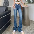 thumbnail image 3 of Pantalones vaqueros ajustados de corte recto y cintura alta con entrepierna para mujer, talla XL, 3 of 5