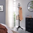thumbnail image 3 of VASAGLE Solid Wood Coat Rack and Stand, Free Standing HallCoat Tree with 10 Hooks for Hats, Bags, Purses, for Entryway, Hallway, Rubberwood, Ink Black, 3 of 8