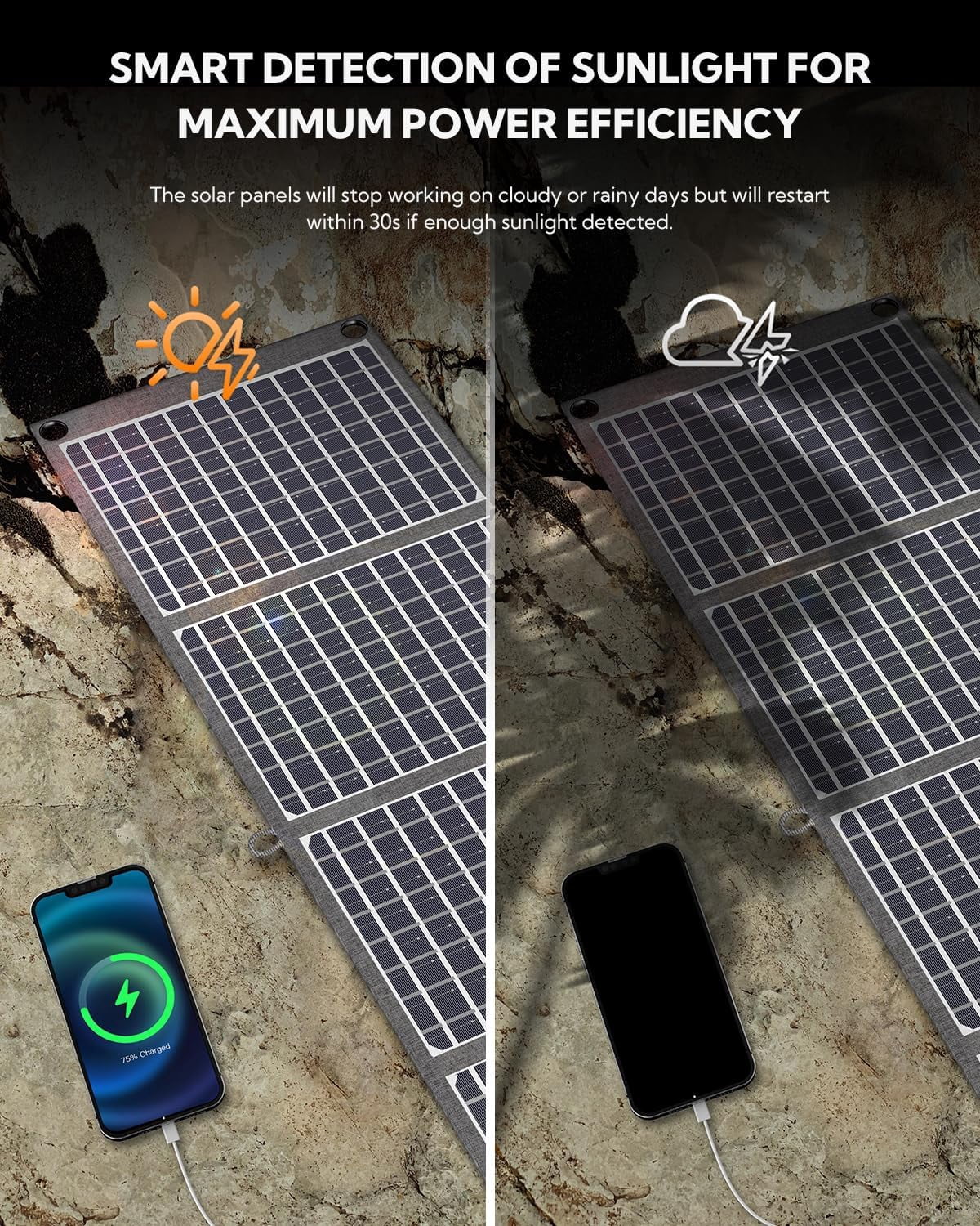 LUMOPAL 60W Foldable Solar Panel, Portable Solar Charger for Traveling & Camping, Grey, 1 Pack