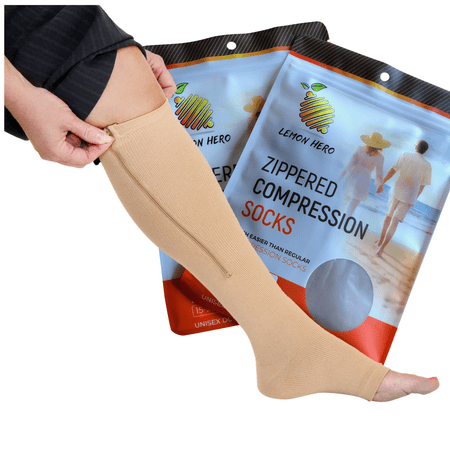 zipper medical compression socks with open toe - best support zipper stocking for varicose veins, edema, swollen or sore legs, 15-20mmhg (medium,