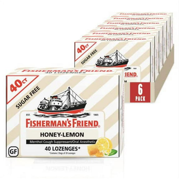 Fisherman's Friend Cough Drops, Cough Suppressant and Sore Throat Lozenges, Sugar Free Honey-Lemon, Strong and Soothing Honey Lemon Flavor, 5.5mg Menthol, 40 Count (Pack of 6)
