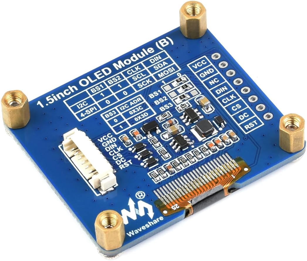 1.5inch OLED Screen Module 128×128 Pixels Black/White Display Color OLED for /Arduino/STM32, 4-Wire SPI and I2C Interfaces, 3.3V/5V