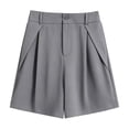 thumbnail image 4 of Qgtaibl Women's Bermuda Dress Shorts High Waisted Pleated Wide Leg Shorts with Pockets Summer Loose Fit Solid Color Fomal Work Shorts Gray XL, 4 of 8