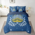 thumbnail image 3 of Feelyou Child Happy Hanukkah Twin Bedding Sets 7-Piece, Western David Star Bedding Comforter Set, Olive Branch Botanical Reversible Sheet Sets, Ultra Soft Bedroom Decor, 3 of 8