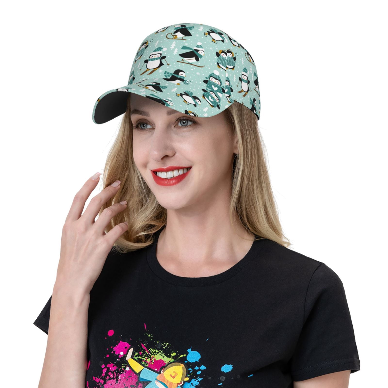 Gukieu Winter Skiing Penguin Prin Baseball Cap, Adjustable Sweat-wicking Daily,Travel, Sports Cap, Unisex
