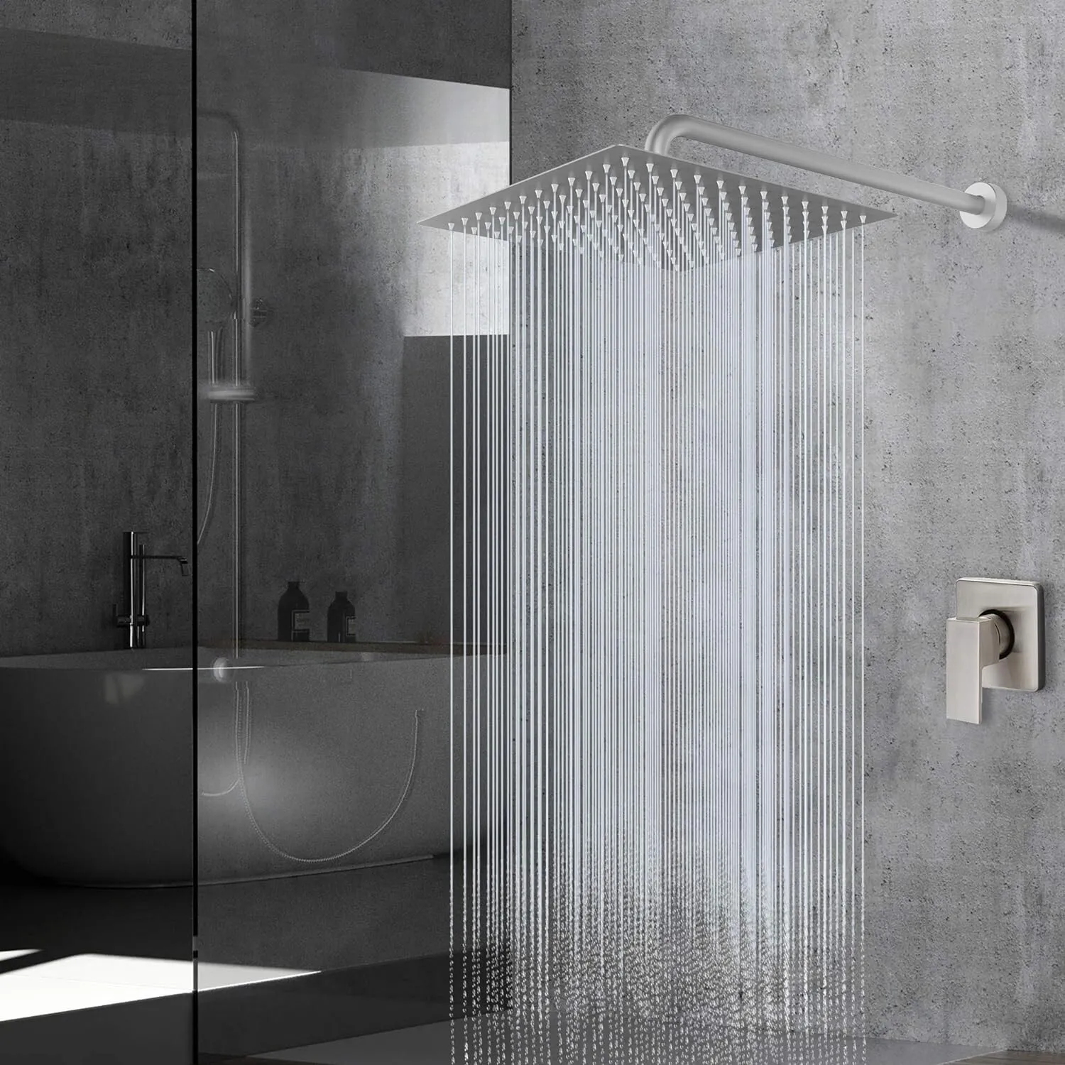 Zovajonia  12" Square Stainless Steel Rain Shower Head Large Brushed Nickel High Pressure