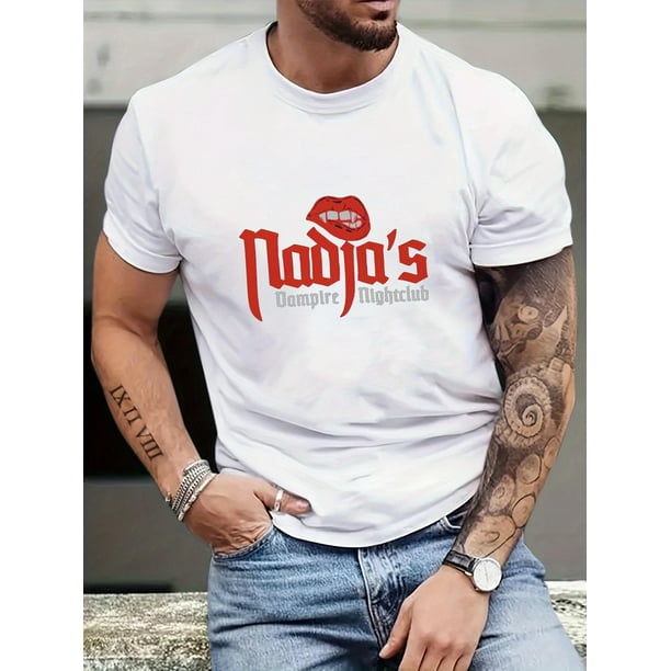 Camiseta informal de cuello redondo para hombre, "Vampire Nightclub", de verano, ligeramente elástica, para tallas grandes y altas, ideal para el tiempo libre.