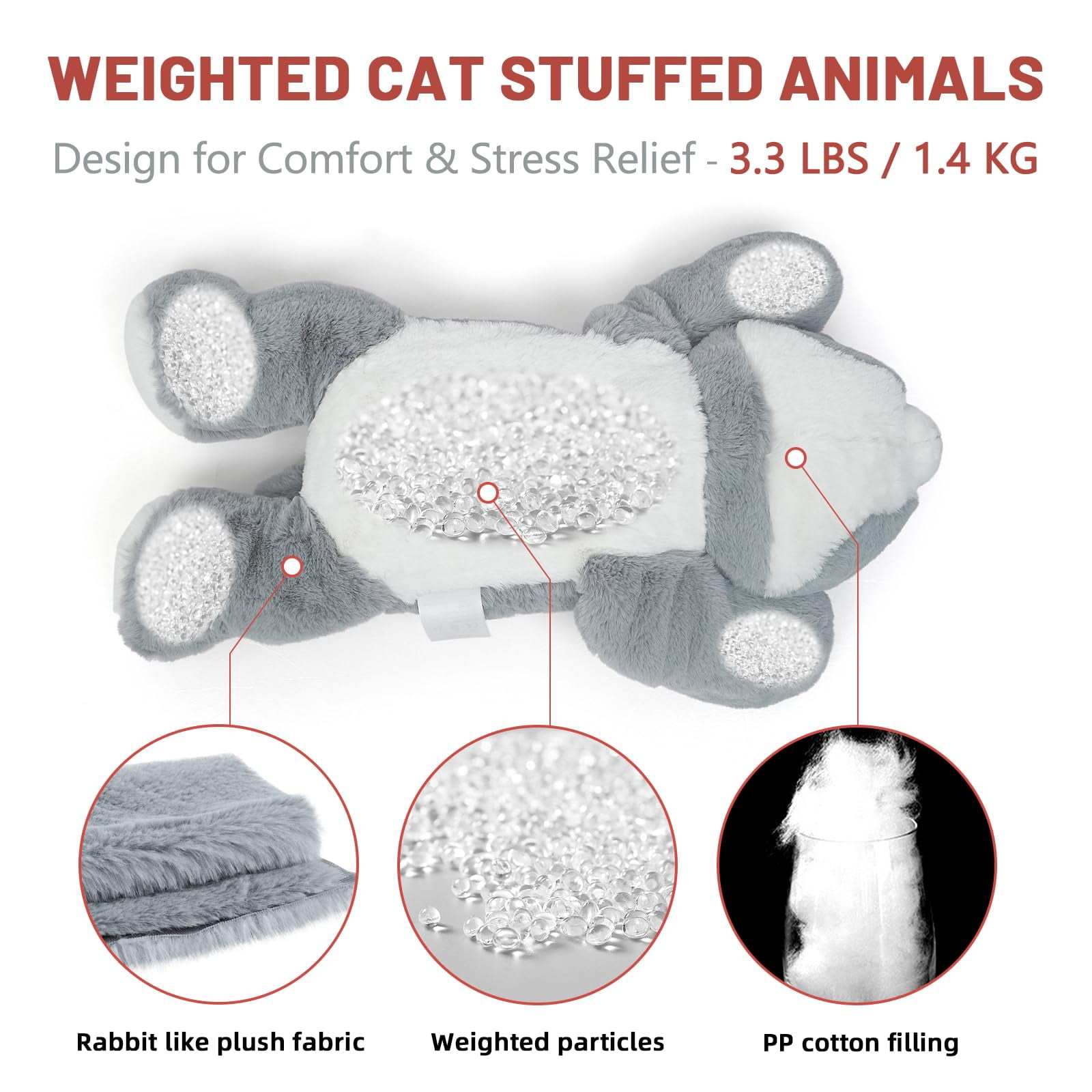 Niuniu Daddy Weighted Cat stuffed animal,20" Giant Anxiety Grey Stuffed Cat Plush Toy,3.3-Pound Sensory Large Cat plushie Pillow Birthday Christmas Gift for Girls,Boys&Adults, Include Bag Sticker Car