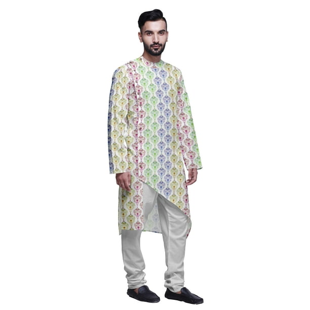 Atasi Indian Asymmetric Party Wear Kurta With White Churidar Pajama Set For Men Walmart