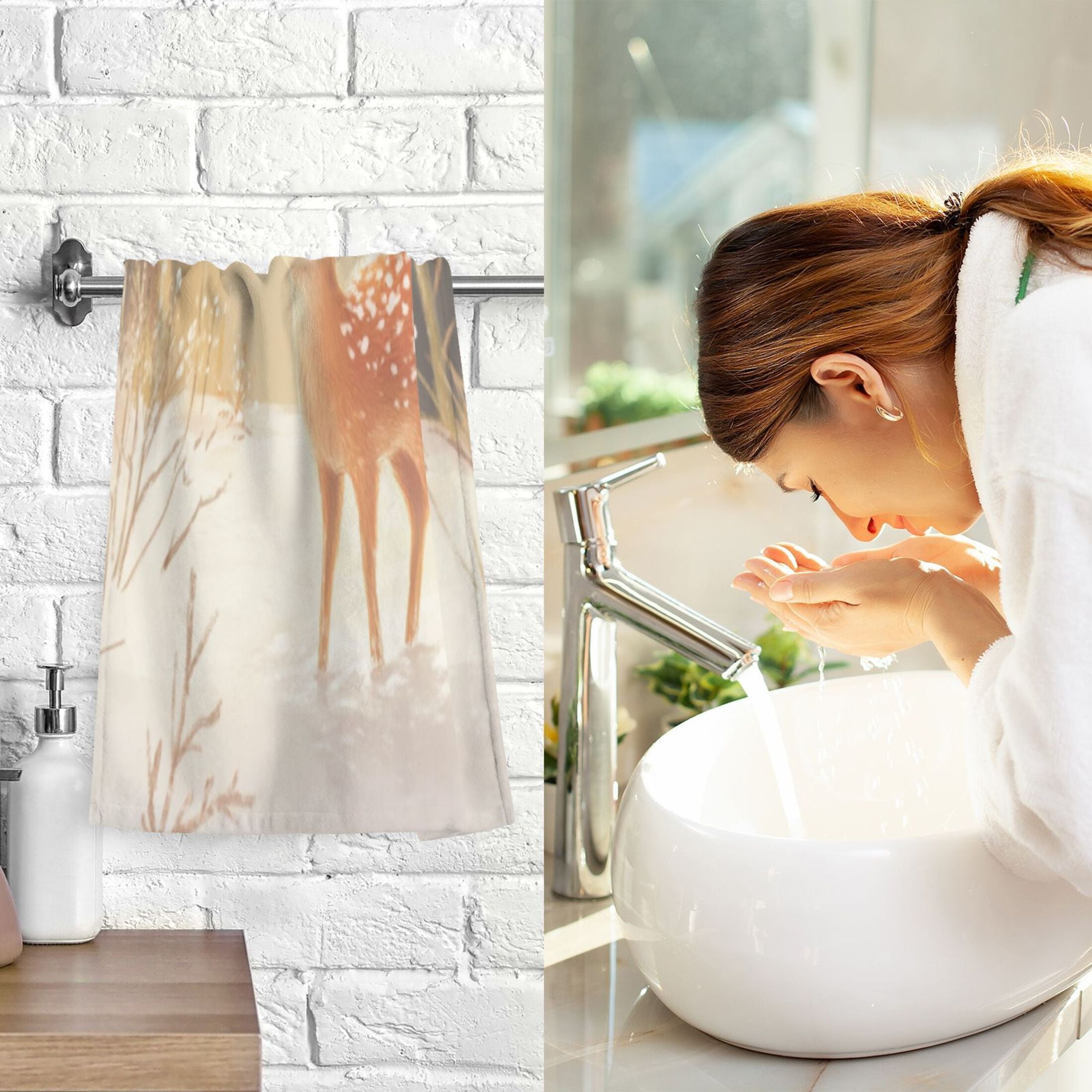 Cotton Towel Two-Piece 16x28 Inch One Sizex2 Face Towel Set Towel Set Cotton Hand Bath Towel Bathroom Beach Christmas Snow Deer