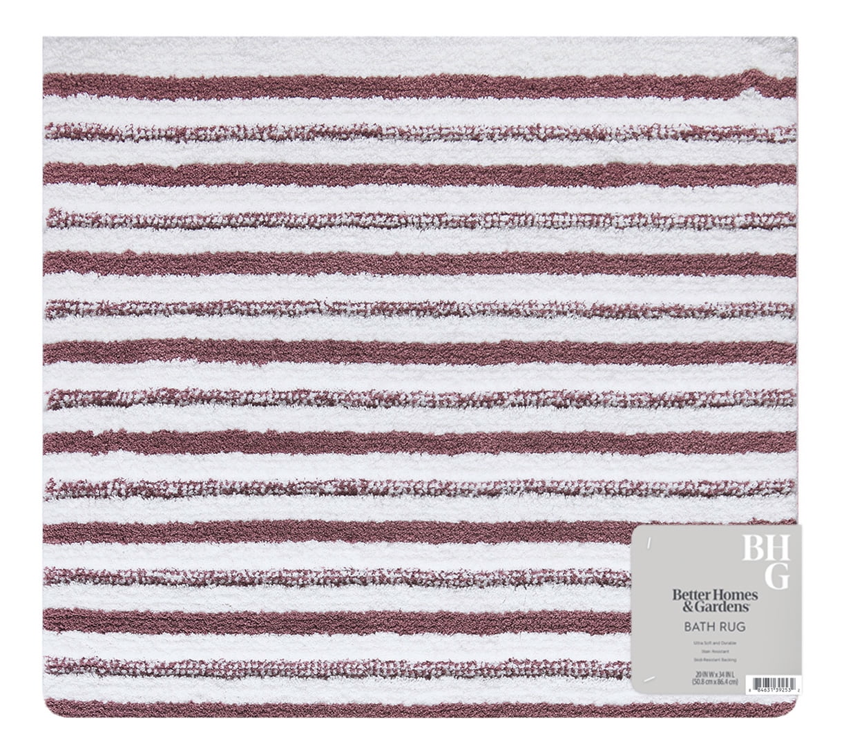 Better Homes & Gardens Signature Soft Tufted Stripe Bath Rug, Violet Gem & White, 20" x 34"