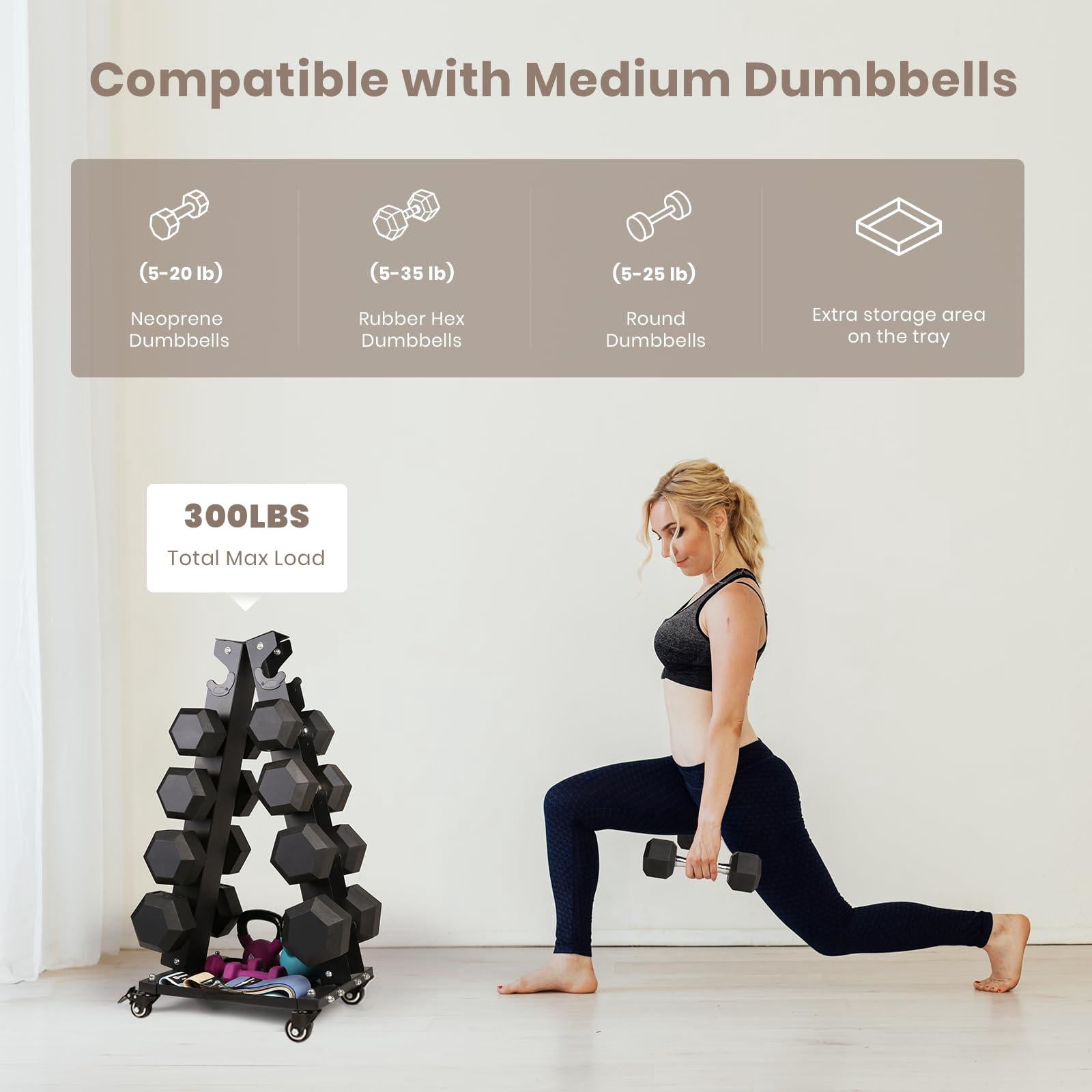 Solid Steel Dumbbell Rack Stand Only  A-frame Portable Weight Storage Organizer With Optional Tray And Wheels For Home Gym Fitness (200lbs/300lbs/700lbs Capacity Available)