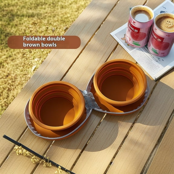 Portable 2 in 1 Pet Bowls with Zipper Carrying Case for Travel and Camping