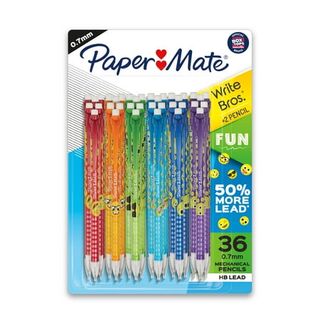 Paper Mate Write Brothers Mechanical Pencils with Emojis, 0.7mm, #2 Lead, 36 Count