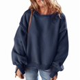 thumbnail image 3 of Round Neck Pullover for Women Loose Lambswool Casual Versatile Long Sleeve Top Fall Winter Sweatshirt Navy Blue L, 3 of 9