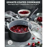 Cook N Home 1-Quart Nonstick Sauce Pan with Lid, Professional Granite Saucepan Non Stick Small Cooking Pots with Stay-Cool Silicone Handle, Heavy Gauge Aluminum Induction Cookware, Marble