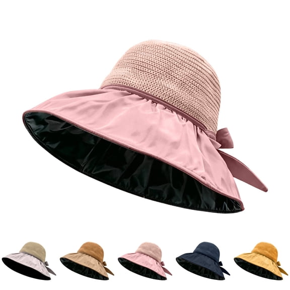 Siminsem Breathable Cotton Sun Hat for Women with Ponytail Hole, UPF 50 Wide Brim Gardening Cap, Foldable Beach Protection Summer Hat for Hiking Travel Outdoor Activities, Pink, One Size