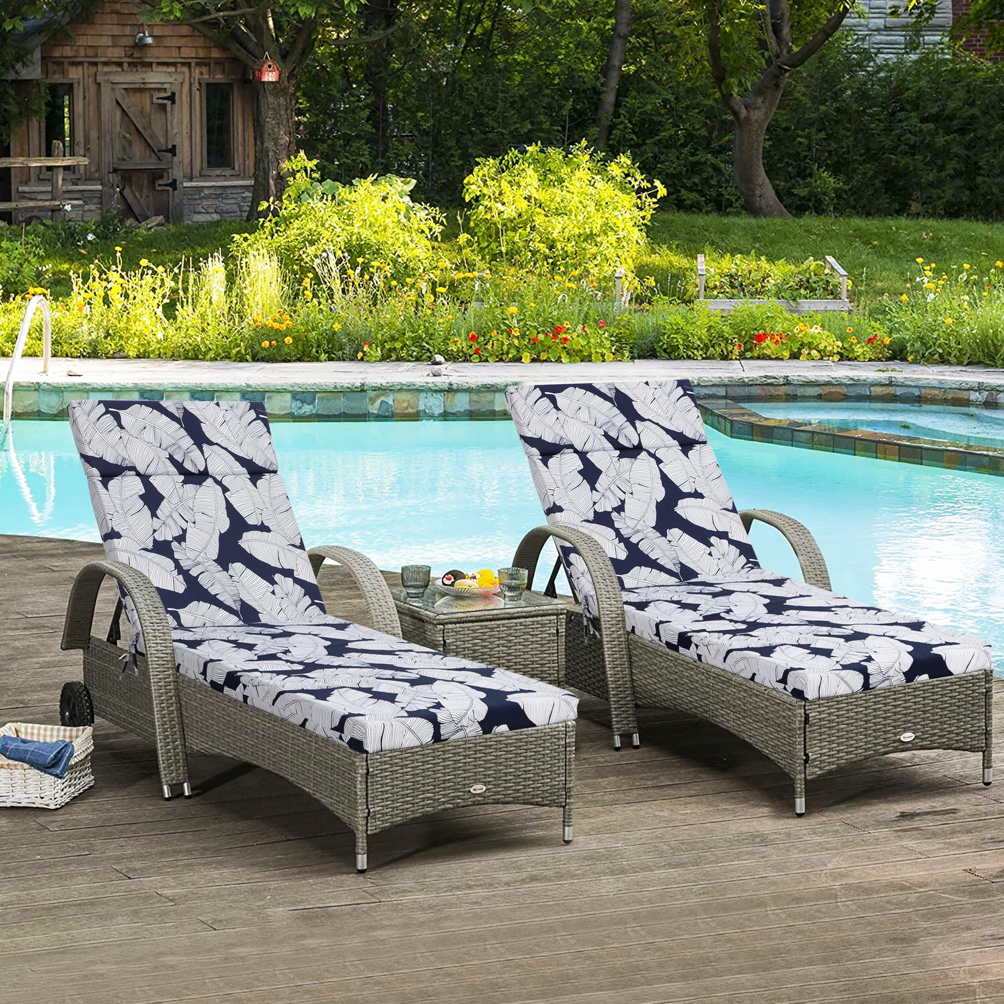 Perfect Garden Outdoor Patio Chaise Lounge Chair Cushions Replacement Furniture Seat Cushions Chair Pads,Navy Blue Leaf