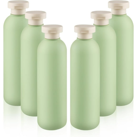 6pcs Squeeze Bottles for Shampoo, 8.8 oz Green Plastic Travel Bottles Flip Cap Refillable Reusable Containers for Toiletries Shampoo and Lotion Soap Accessories