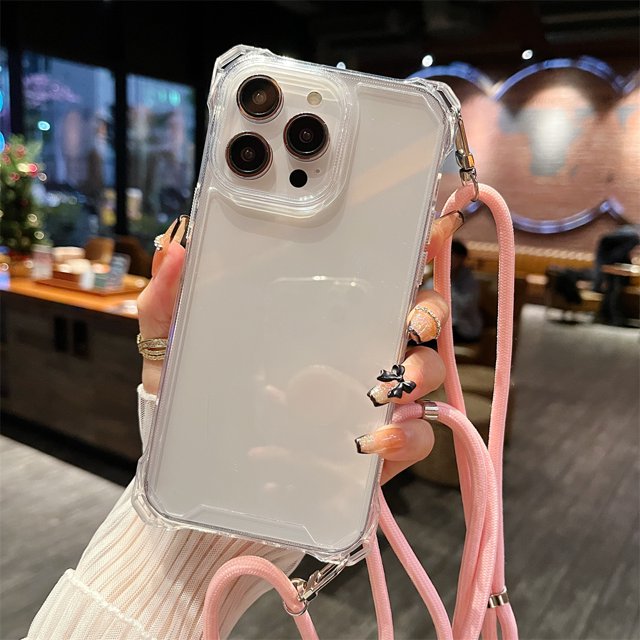 Clear Shockproof Lanyard Case with Adjustable Strap for iPhone 16, 15, 14, 13, 12, 11, X, 8, 7 Series