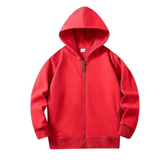 PMVFHDE Liquidation Chandails en Molleton Col Rond Filles Bébé Enfants Manches Longues Couleur Unie Chandails en Molleton à Capuche avec Poche Rouge,100/m