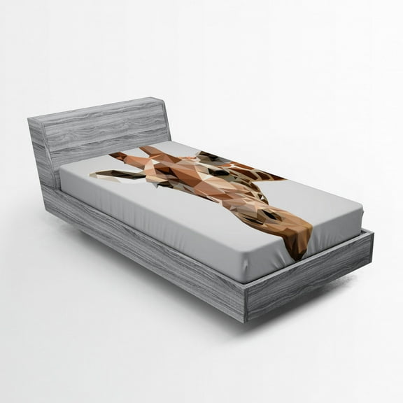 Animal Fitted Sheet, Safari Wildlife Creature Digital Giraffe Modern Triangles Image Artwork, Soft Decorative Fabric Bedding, Twin XL Size, Brown and Grey, by Ambesonne