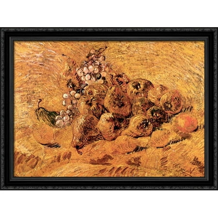 Still Life with Grapes, Pears and Lemons 36x28 Large Black Ornate Wood Framed Canvas Art by Vincent van Gogh