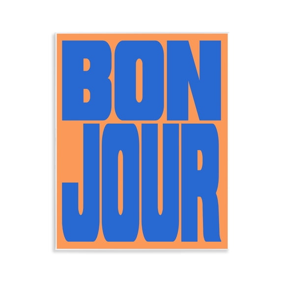 Stupell Industries Bonjour Blue & Orange Quotes and Sayings Painting Unframed Art Print Wall Art, 11 x 14