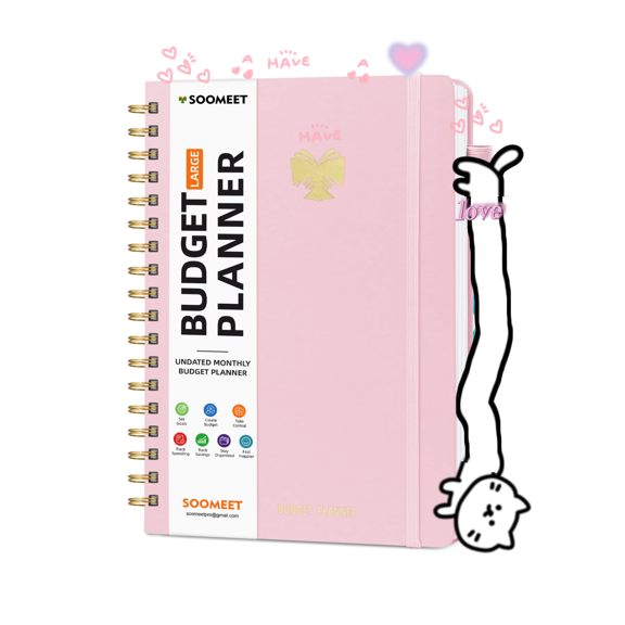 Hendoct Monthly Budget Planner, Budget Book with Expense Tracker Notebook, Undated Bill Organizer & Finance Planner (7''x10'')-Pink