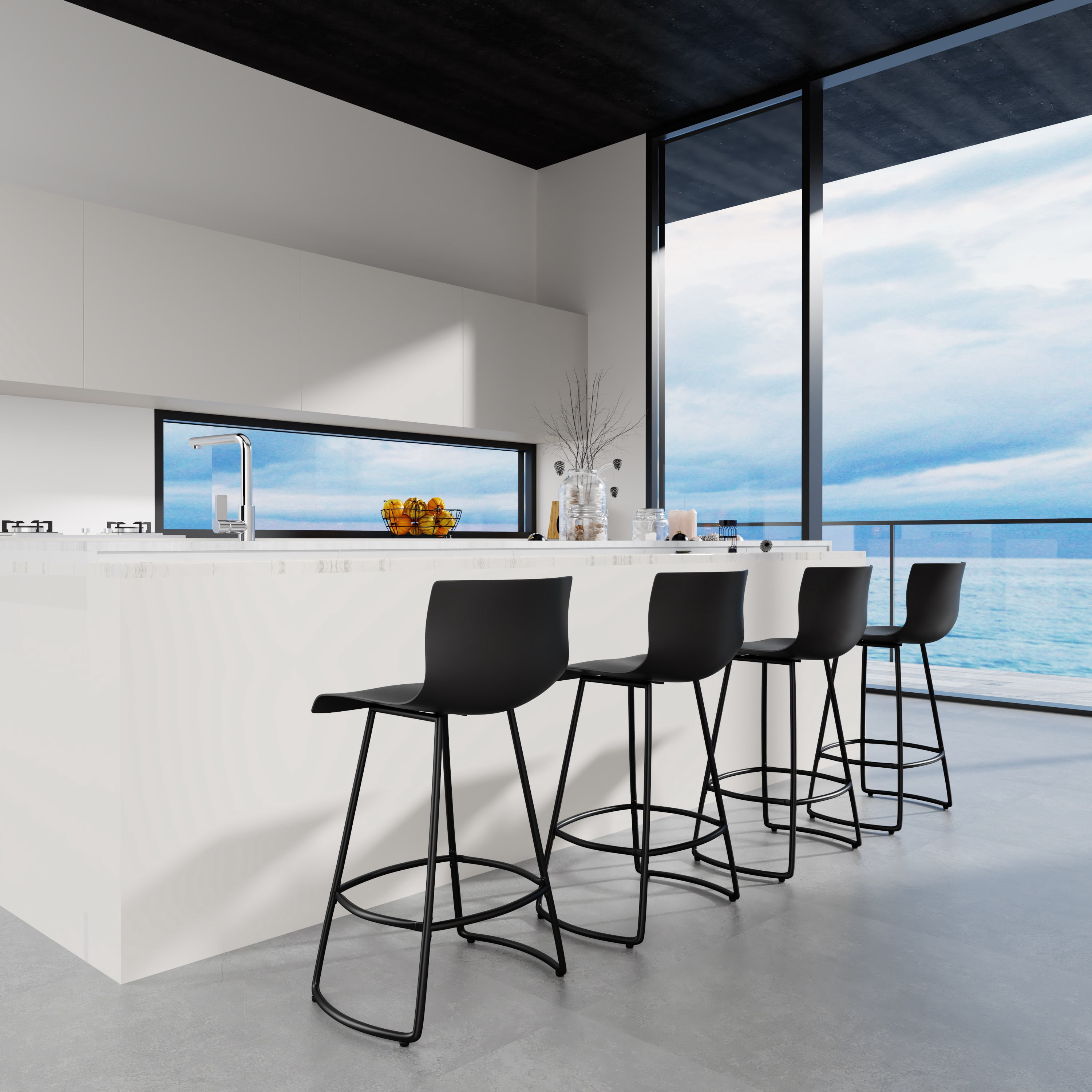 Swivel Bar Stools with Backs Plastic Counter Height Stools Set of 4 Black Bar Stools