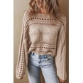 thumbnail image 2 of Women's Smoke Gray Hollow-Out Cable Knit Cropped Sweater, 2 of 7