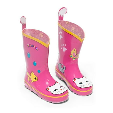Kidorable Girls Pink Lucky Cat Print Lined Rubber Rain Boots 13 Kids