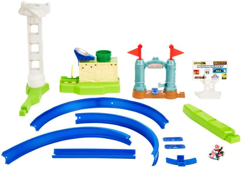 Hot Wheels Mario Kart Circuit Slam Vehicle Playsets with Mattle Blue Car Toy
